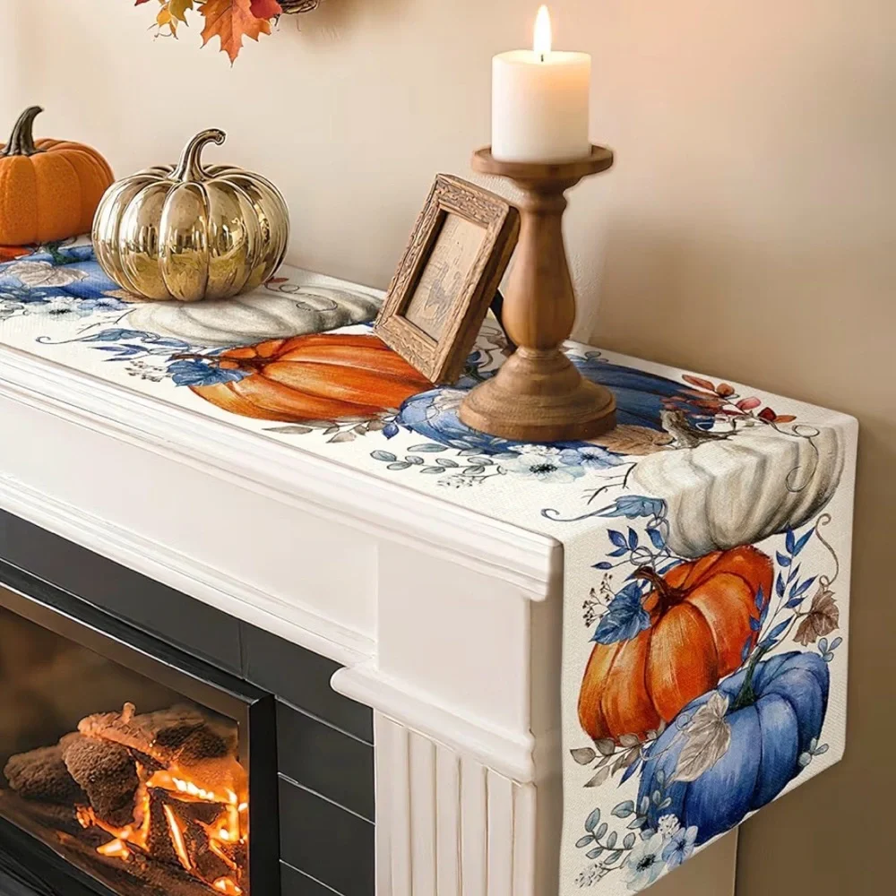Artscope‎ Pumpkins Eucalyptus Leaves Fall Table Runner,Autumn Seasonal Kitchen